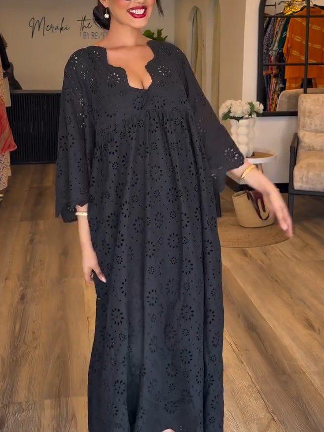 Vestido Calado Silueta-Esbelta Negro