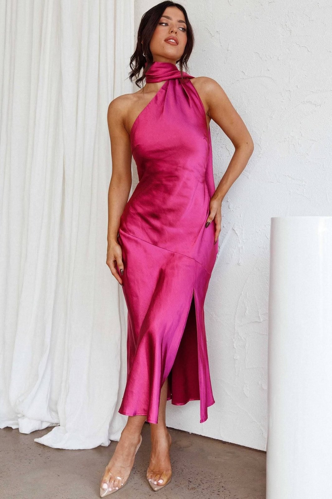 Vestido Midi Seda-Lujo Halter