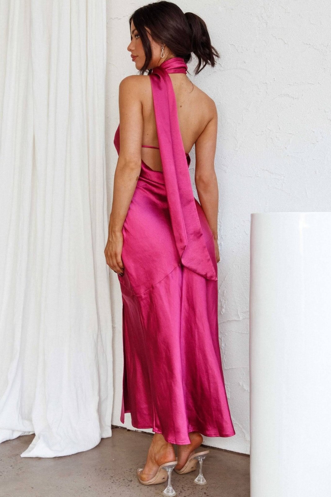 Vestido Midi Seda-Lujo Halter