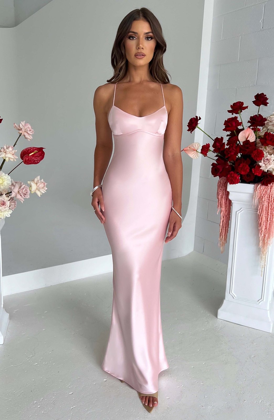 Vestido Maxi Satén Efecto-Silueta