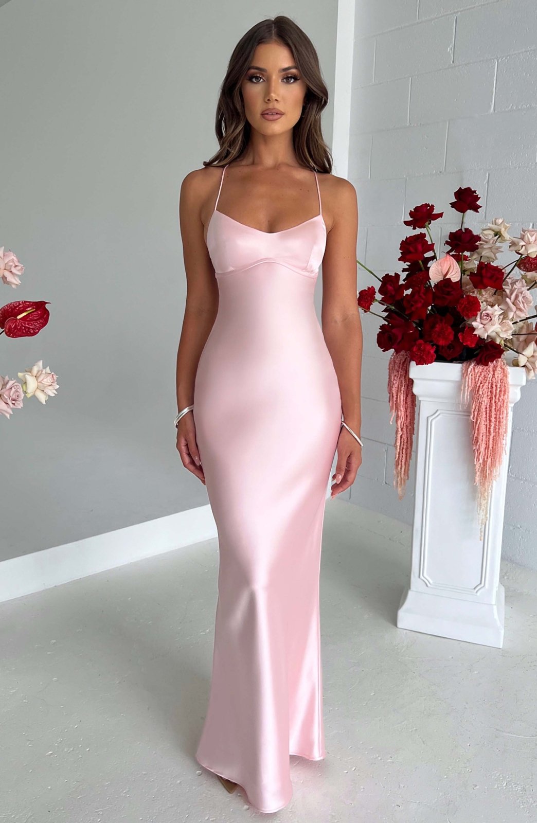 Vestido Maxi Satén Efecto-Silueta