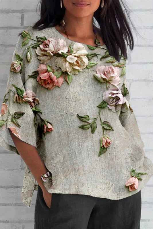 Blusa Drama-Suave Flores 3D
