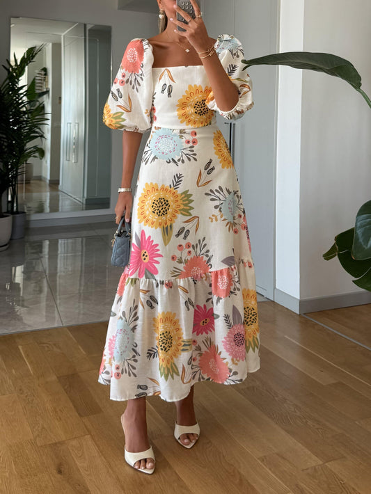 Vestido Midi Floral Silueta-Esbelta