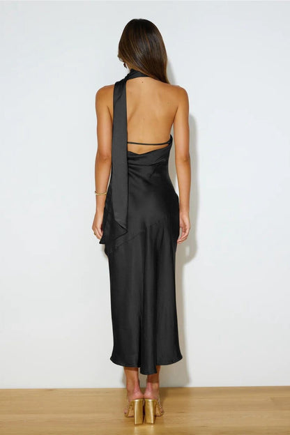 Vestido Midi Seda-Lujo Halter