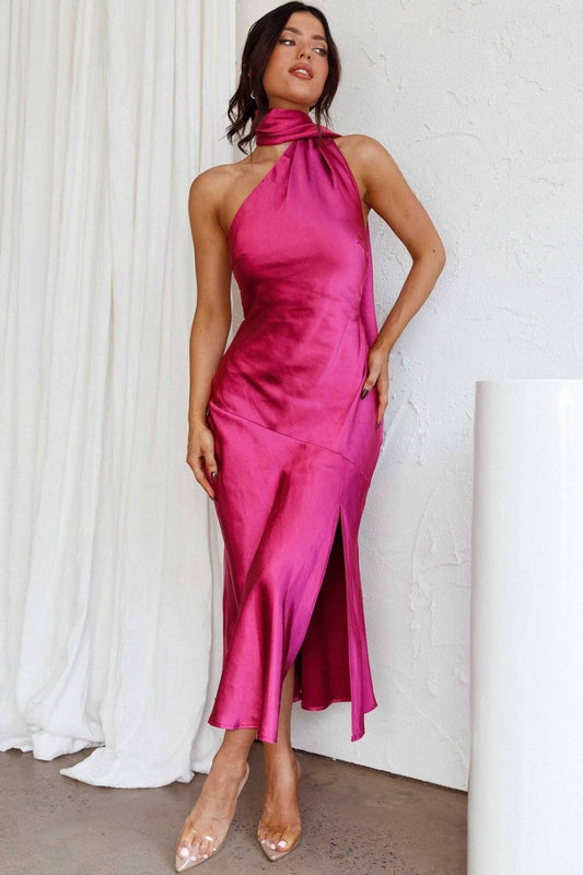 Vestido Midi Seda-Lujo Halter