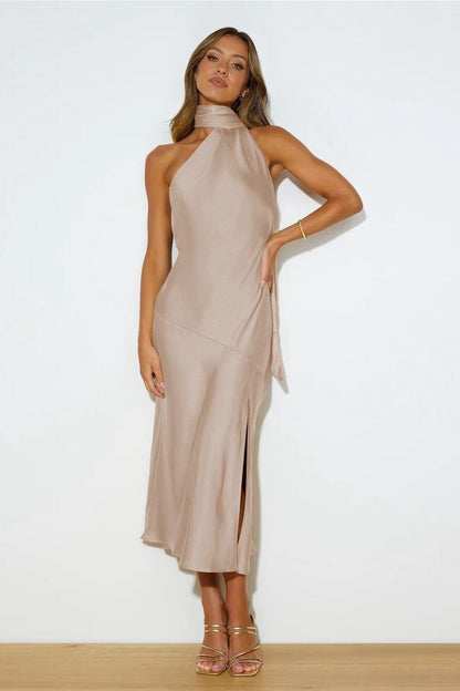 Vestido Midi Seda-Lujo Halter