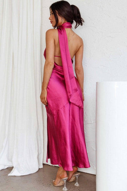 Vestido Midi Seda-Lujo Halter
