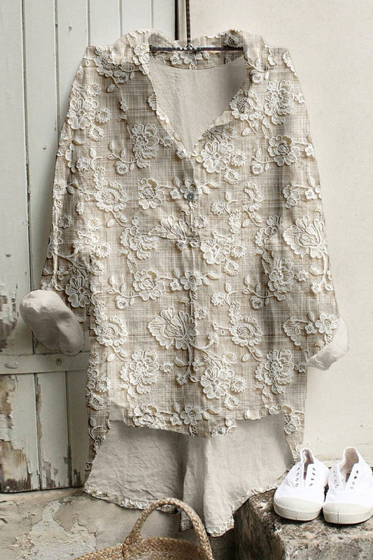 Blusa Encaje Floral Caída-Suave